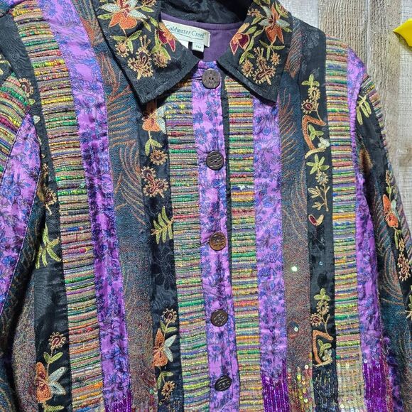 Coldwater Creek Purple Tapestry Sequin Multipattern Wool Slik Blend Jacket - Picture 2 of 4